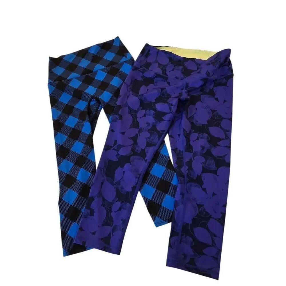 2 Pairs K-Deer & Z by Zella Womens Capri Workout Leggings Blue Purple Sz Medium